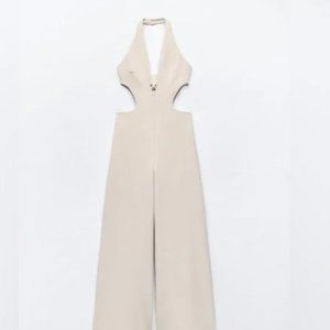 Zara Wide Leg Jumpsuit Ecru Romper Coctail Part Night Out Date Shower Wedding